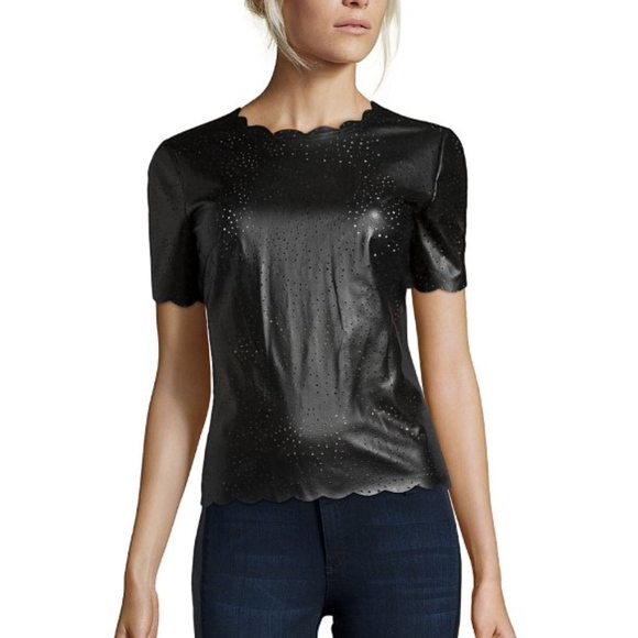 BCBGMaxAzria Tops - BCBG Max Azria Perforated Faux-Leather Blouse